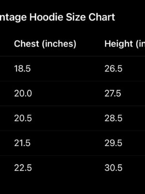 Hoodie size chart